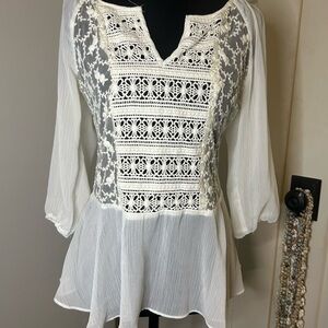 Sheer White Crotchet Lace Women's Top Indie Boho Valentines